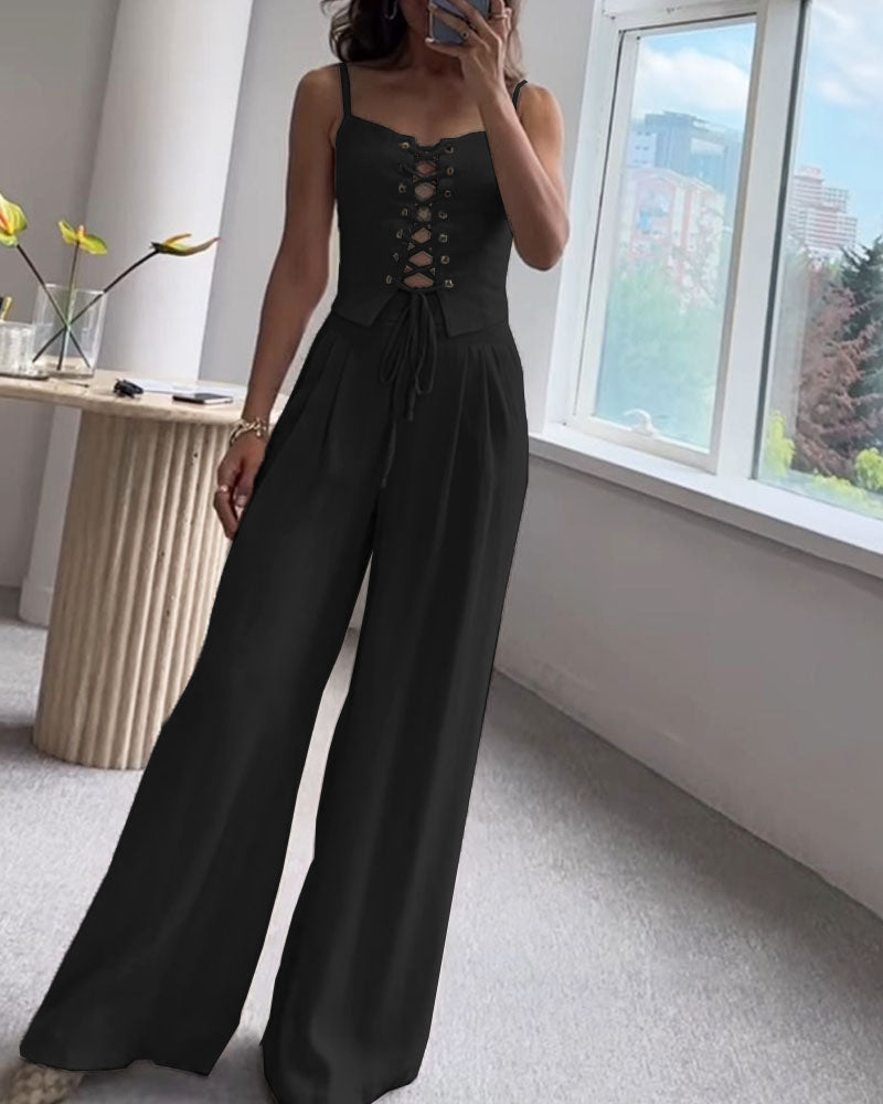 Elsa| Ensemble de haut et pantalon en tissu tweed assorti