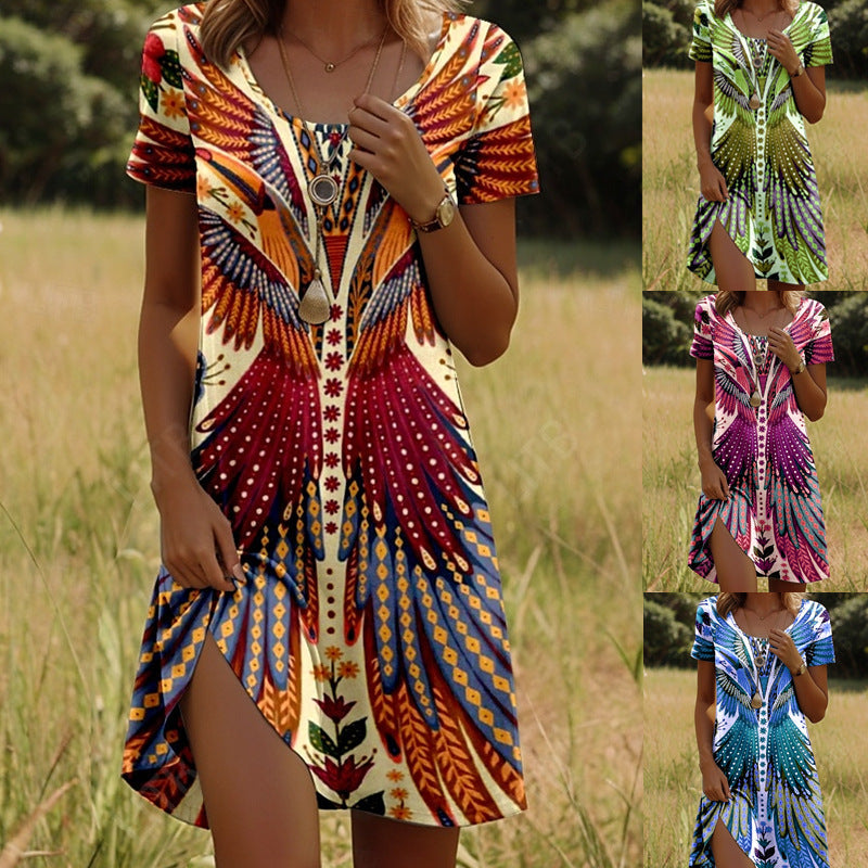 Michelle| Robe à imprimé et à manches courtes