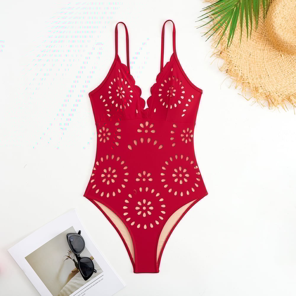 EVA|  Maillot de bain en deux pièces découpé au laser avec fleurs
