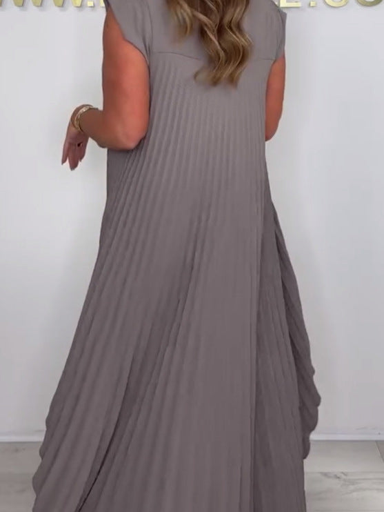 Ensemble Laney avec des tops midi plissés à manches courtes irrégulières et un pantalon à taille large et élastique