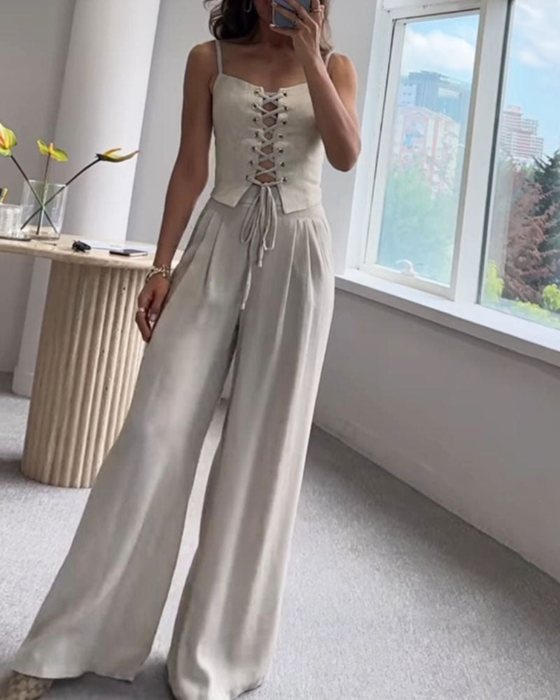 Elsa| Ensemble de haut et pantalon en tissu tweed assorti