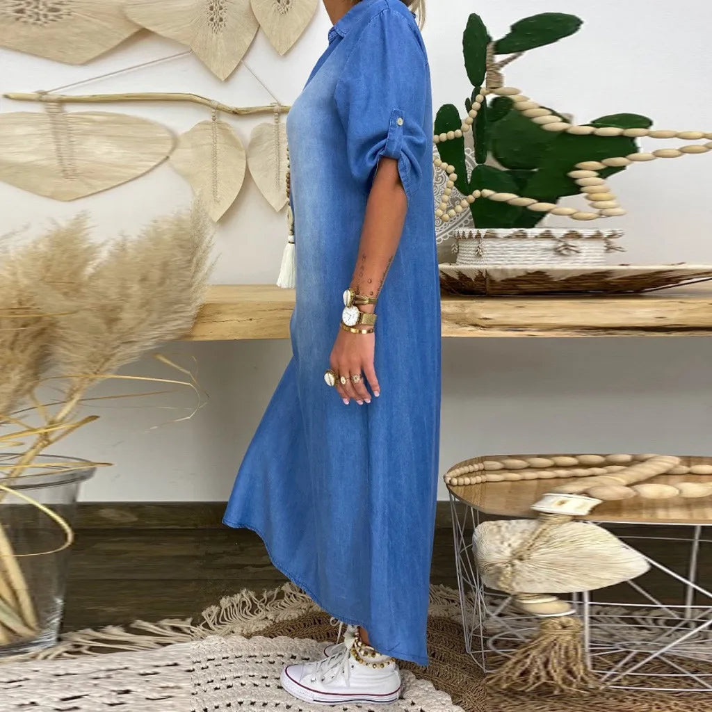 Lea | Robe longue en denim avec fente sur le côté
