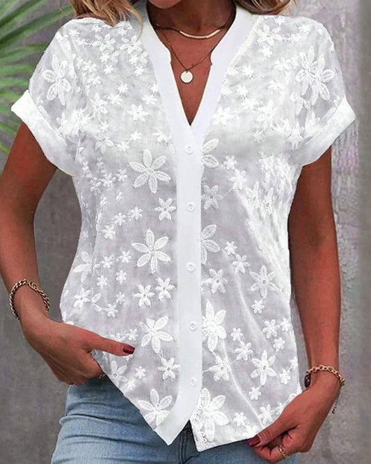 Elise| Blouse à manches courtes et décolleté en V
