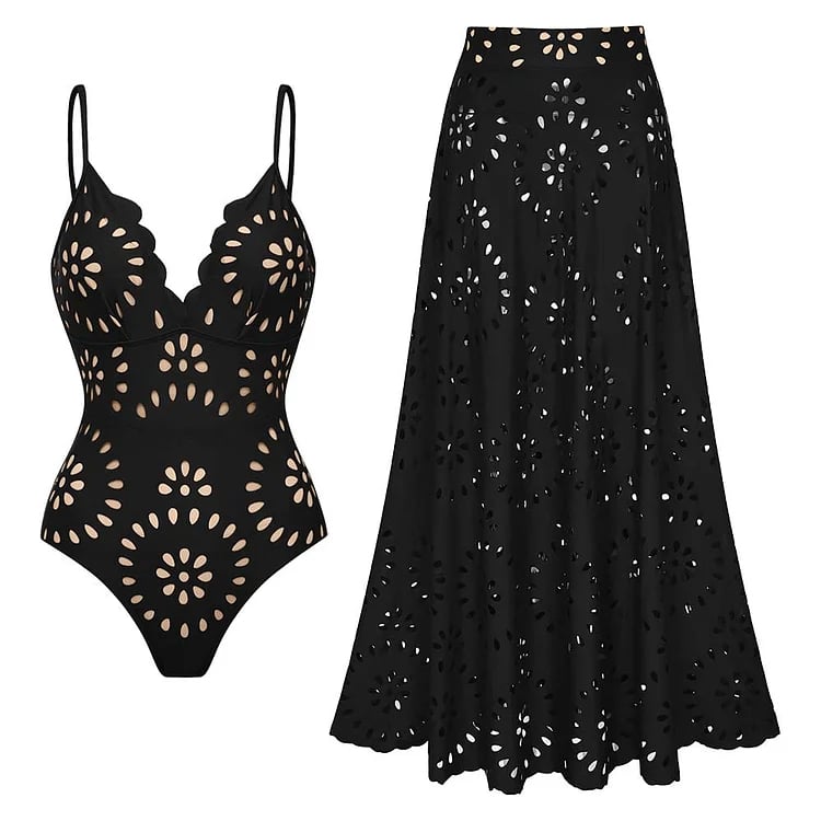 EVA|  Maillot de bain en deux pièces découpé au laser avec fleurs