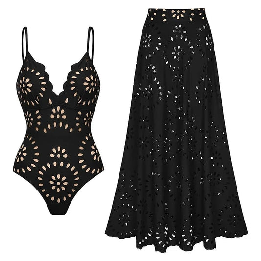 EVA|  Maillot de bain en deux pièces découpé au laser avec fleurs