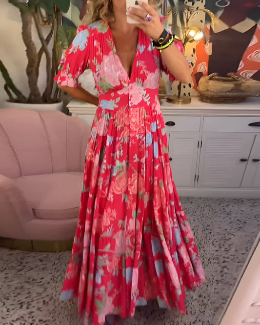 Tessa | Robe élégante avec imprimé floral et décolleté en V