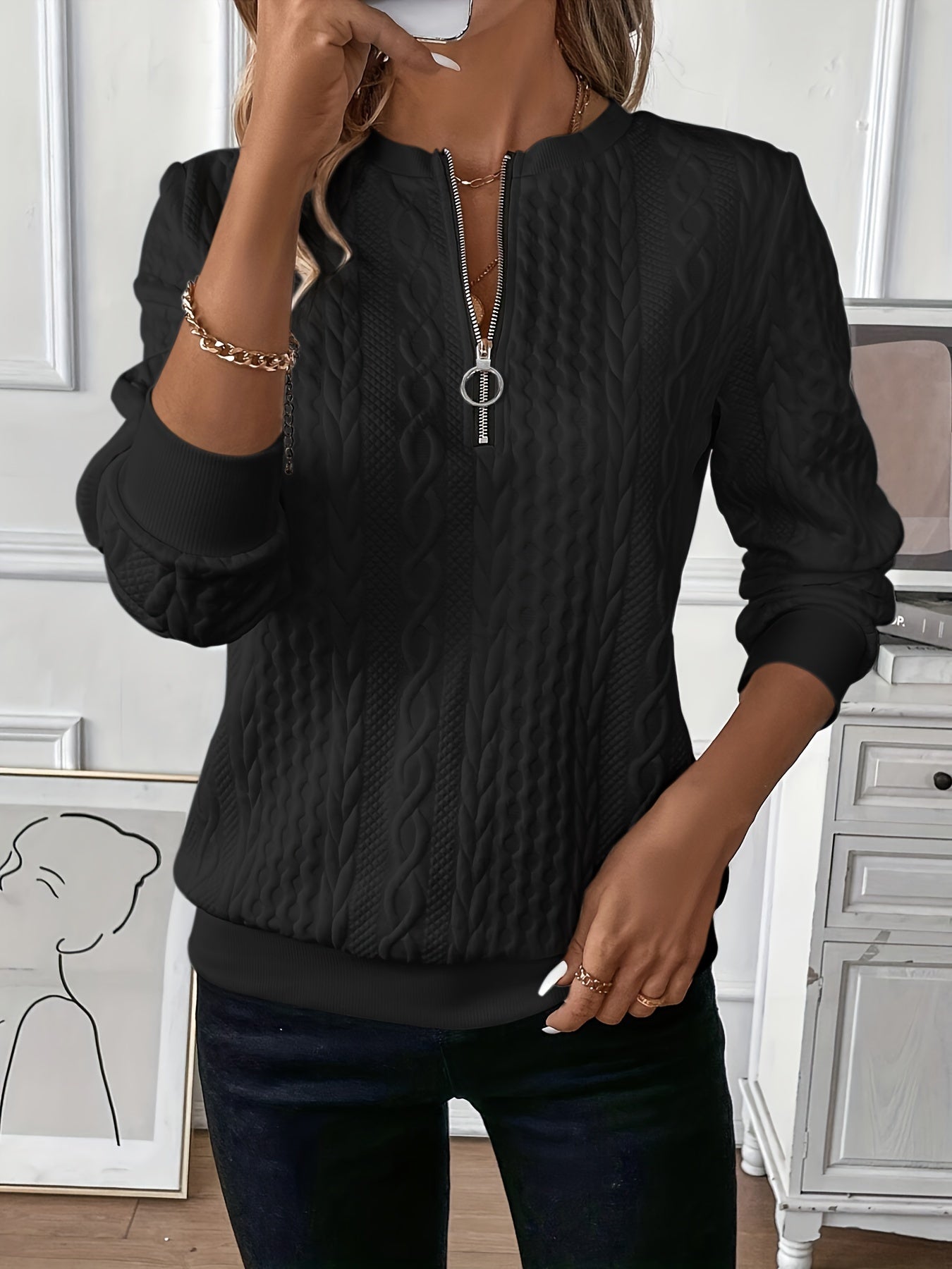 Manon™ | Pull pour femme à fermeture éclair et maille torsadée