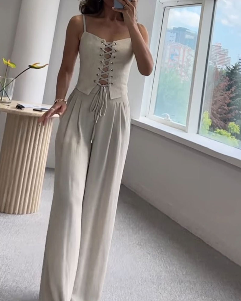 Elsa| Ensemble de haut et pantalon en tissu tweed assorti