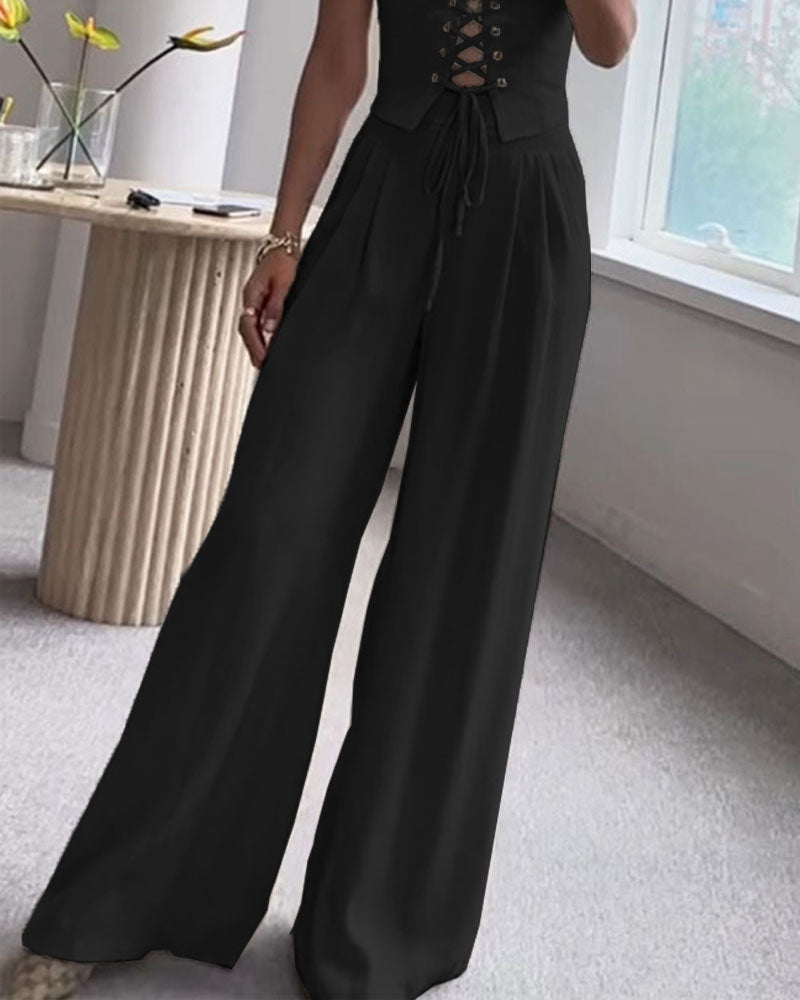 Elsa| Ensemble de haut et pantalon en tissu tweed assorti