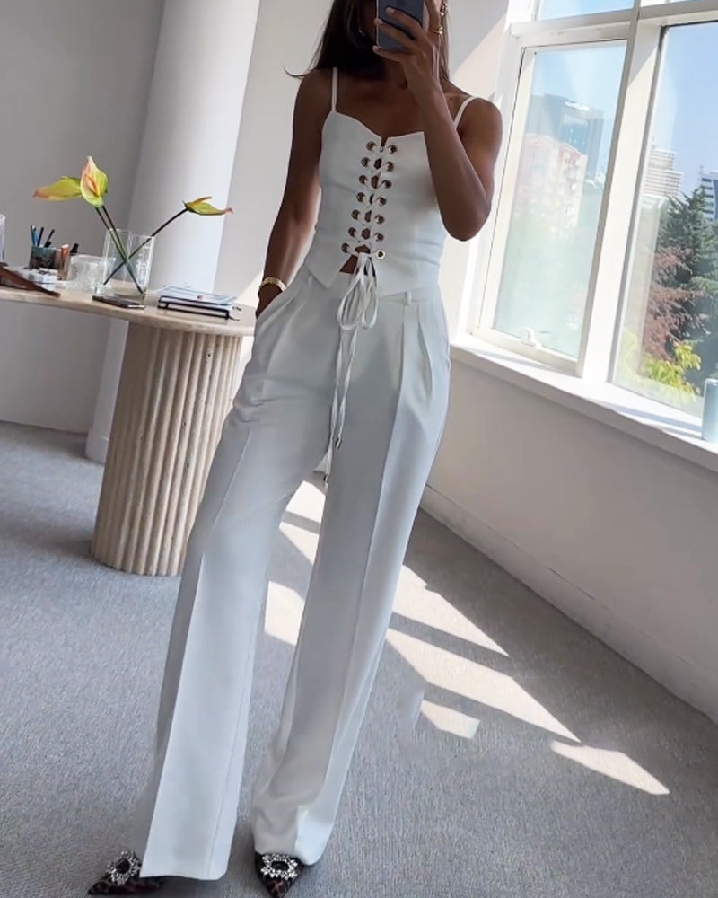Elsa| Ensemble de haut et pantalon en tissu tweed assorti