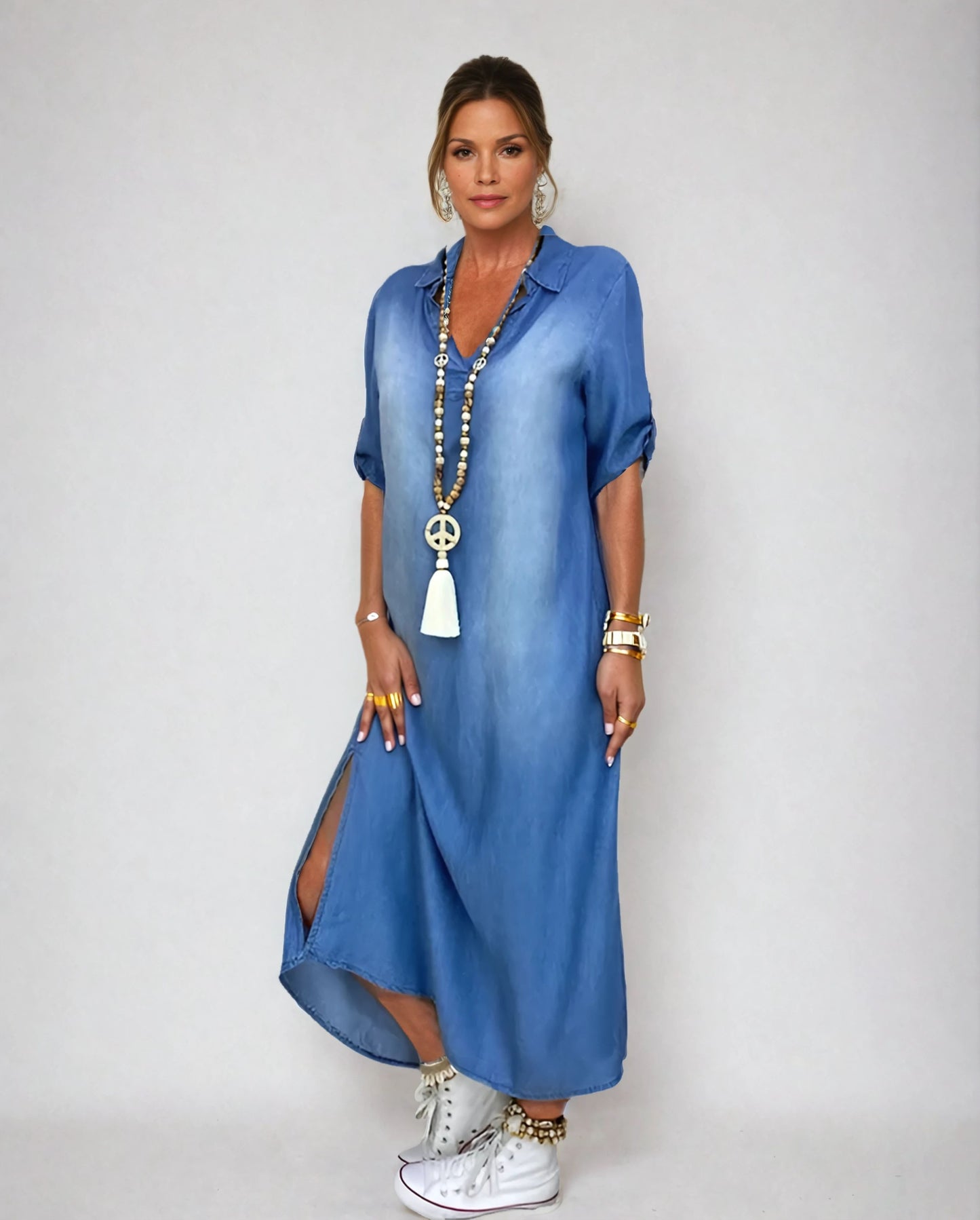 Lea | Robe longue en denim avec fente sur le côté