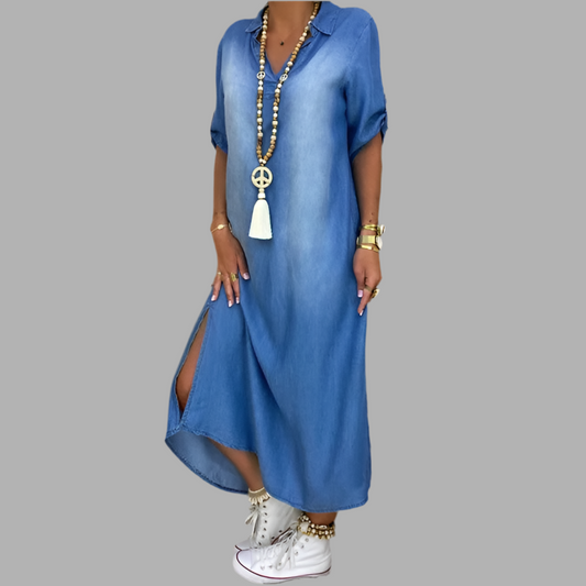 Lea | Robe longue en denim avec fente sur le côté
