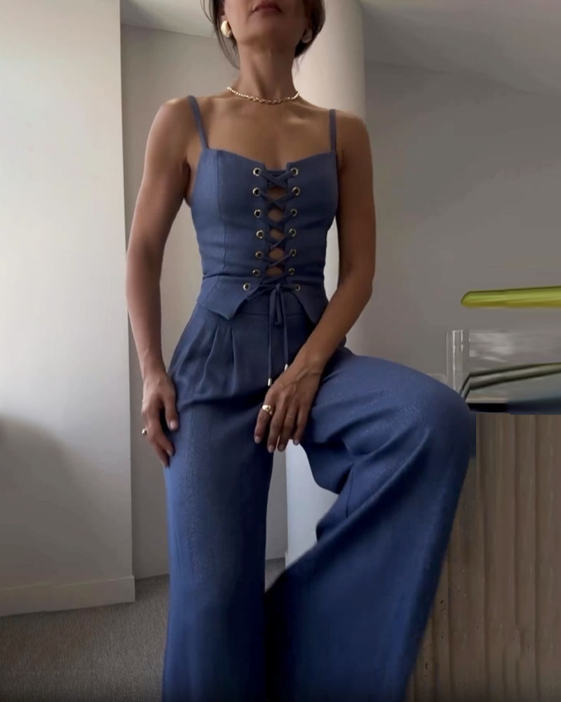Elsa| Ensemble de haut et pantalon en tissu tweed assorti