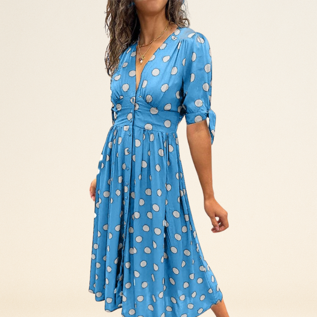 Fania – Robe à Pois et Décolleté en V