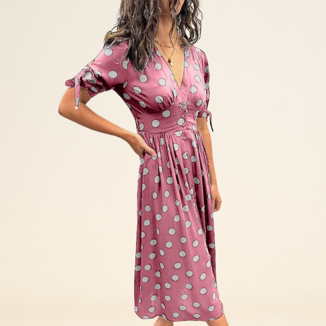 Fania – Robe à Pois et Décolleté en V
