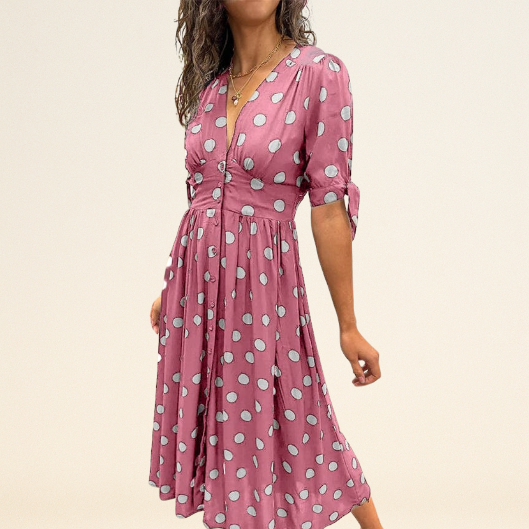 Fania – Robe à Pois et Décolleté en V