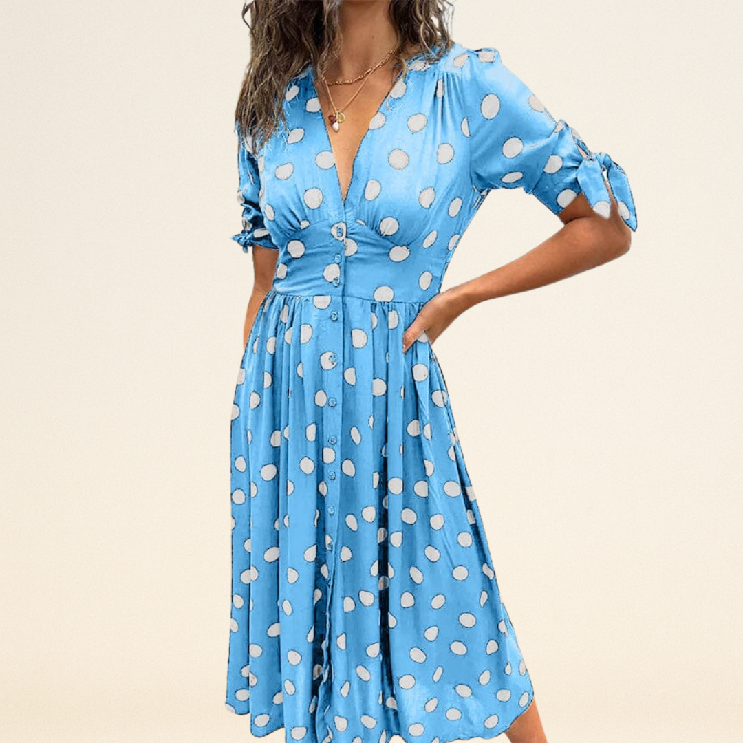 Fania – Robe à Pois et Décolleté en V