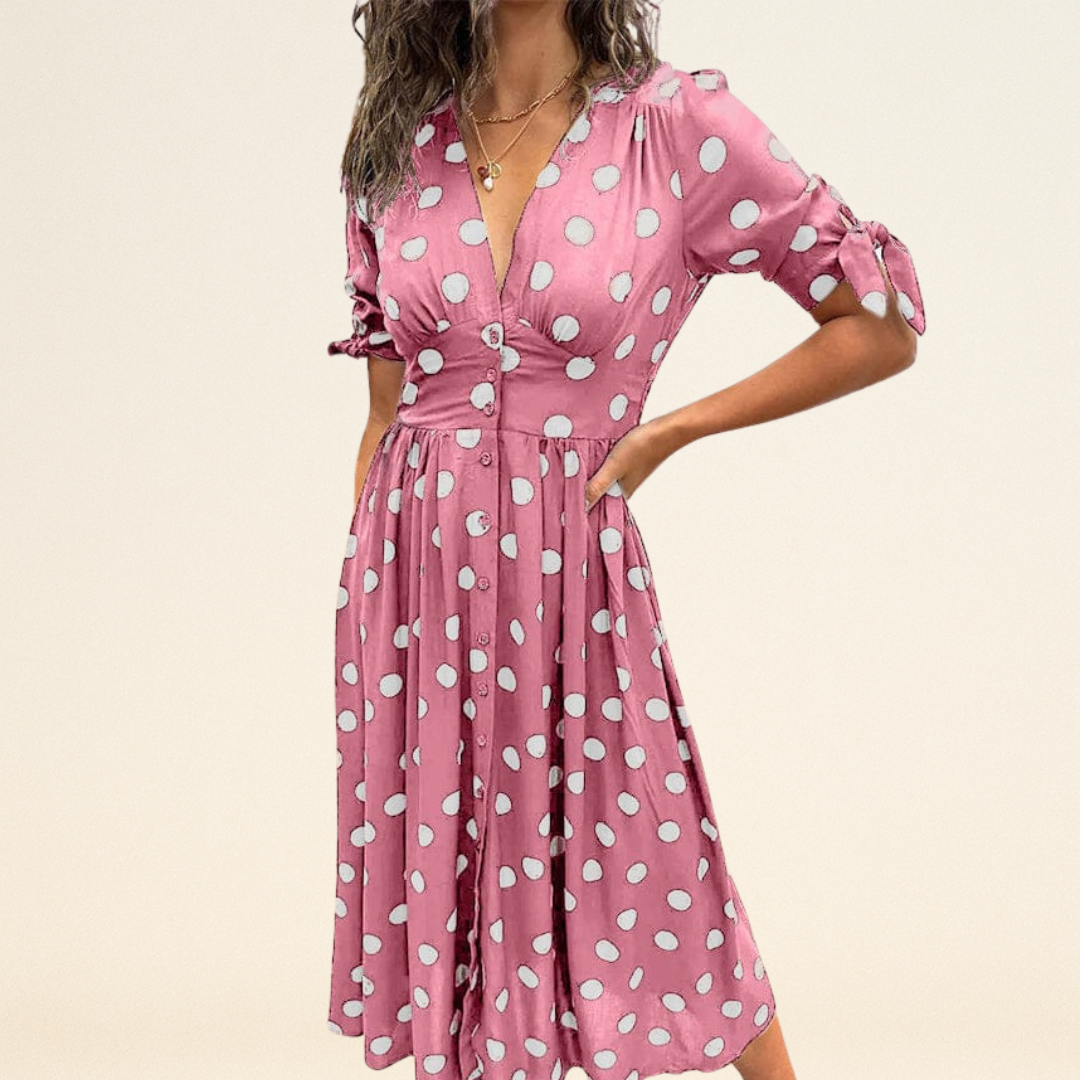 Fania – Robe à Pois et Décolleté en V