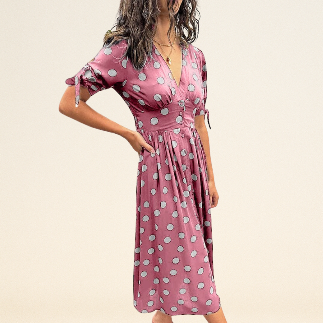 Fania – Robe à Pois et Décolleté en V
