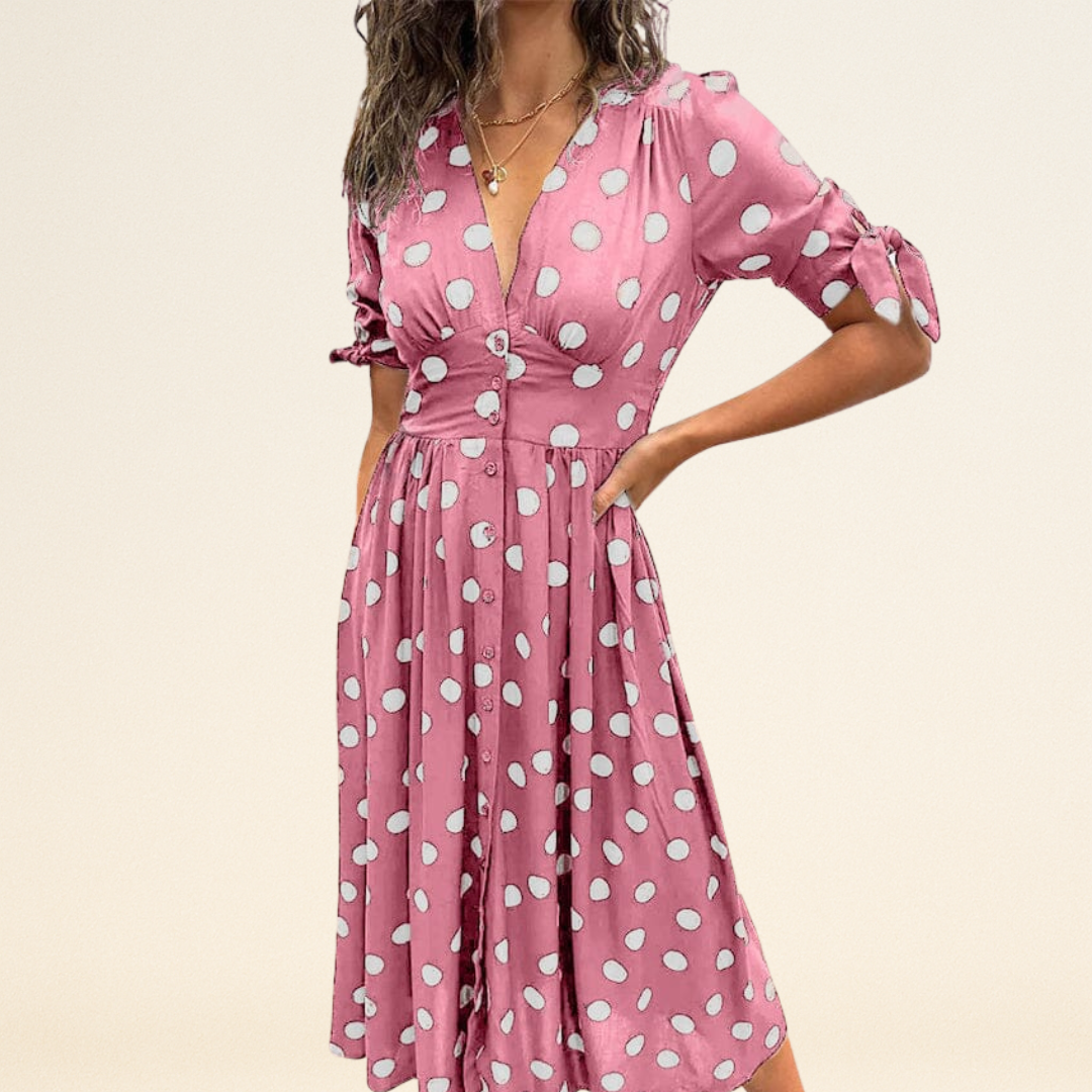 Fania – Robe à Pois et Décolleté en V