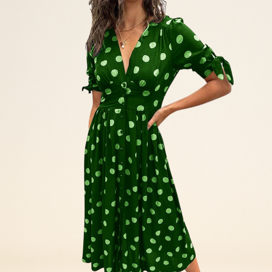 Fania – Robe à Pois et Décolleté en V