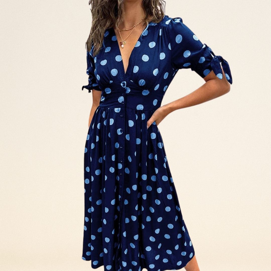 Fania – Robe à Pois et Décolleté en V