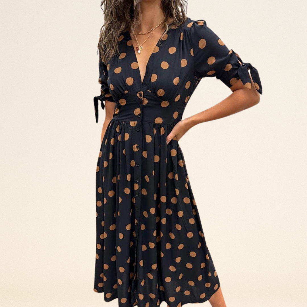 Fania – Robe à Pois et Décolleté en V