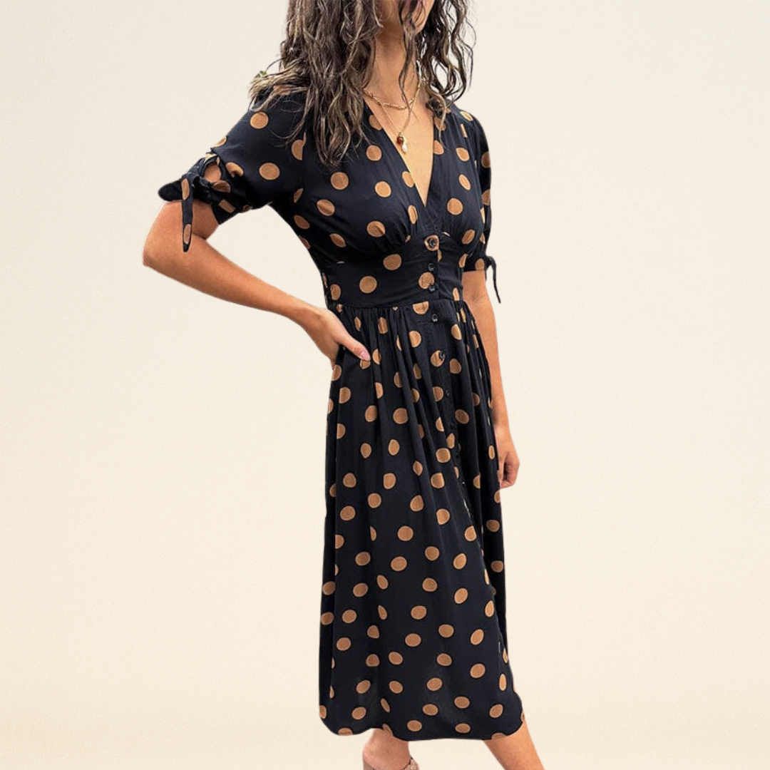 Fania – Robe à Pois et Décolleté en V