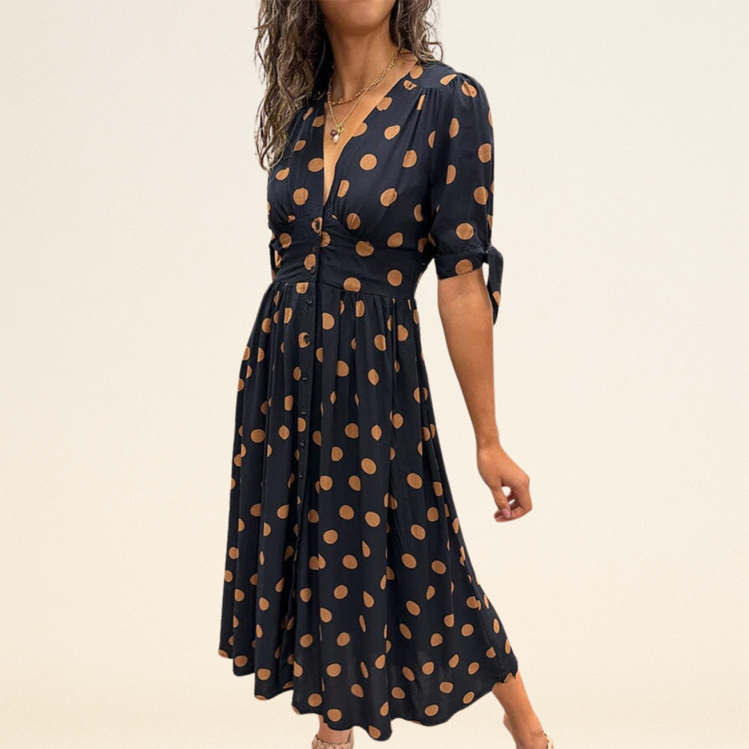 Fania – Robe à Pois et Décolleté en V