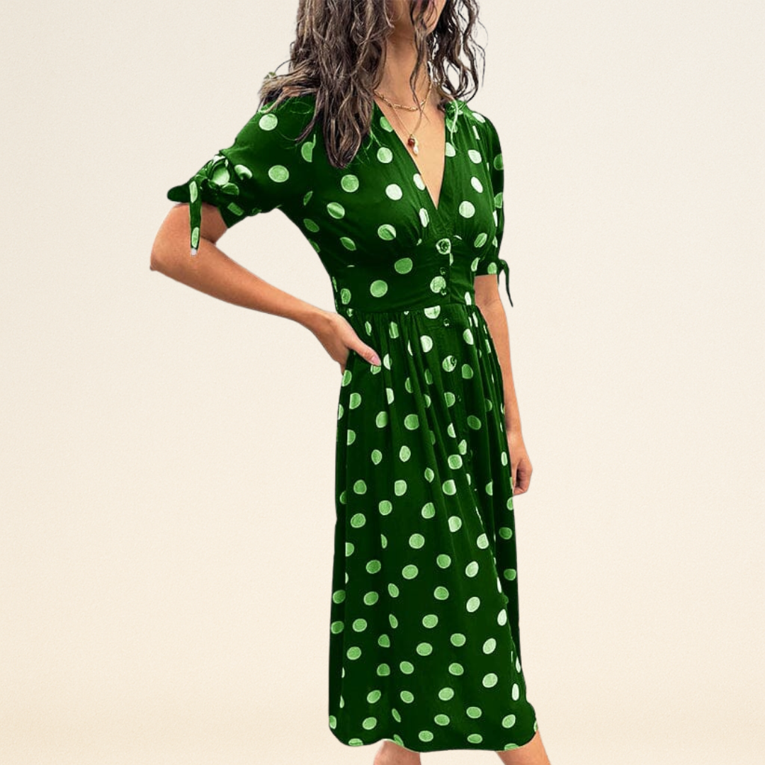 Fania – Robe à Pois et Décolleté en V