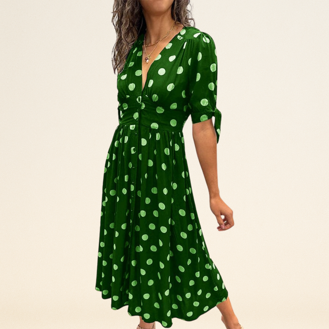 Fania – Robe à Pois et Décolleté en V