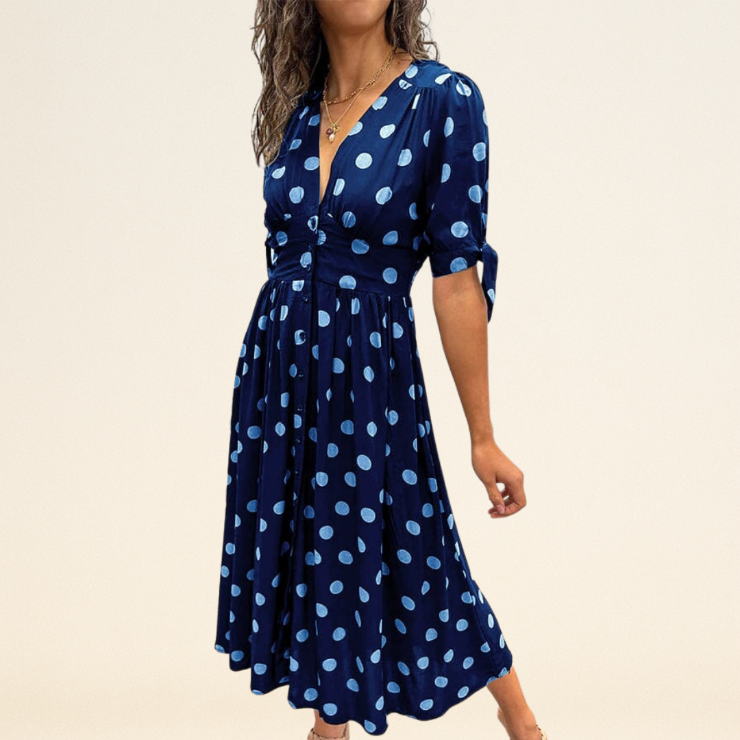 Fania – Robe à Pois et Décolleté en V