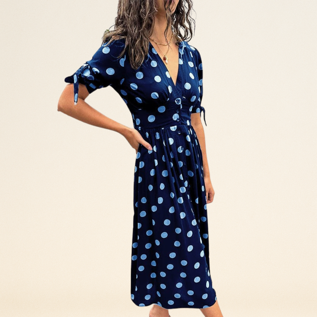 Fania – Robe à Pois et Décolleté en V