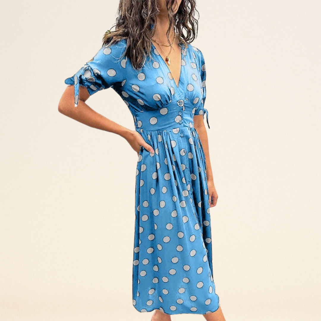 Fania – Robe à Pois et Décolleté en V