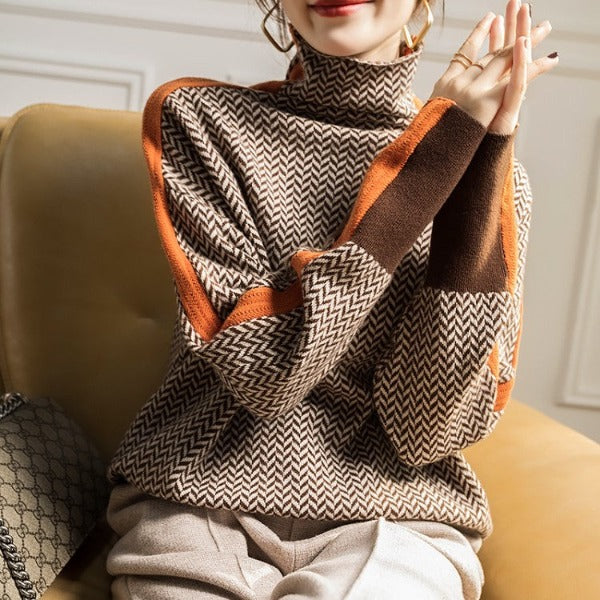 Manon™ | Pull à col montant avec bandes contrastantes
