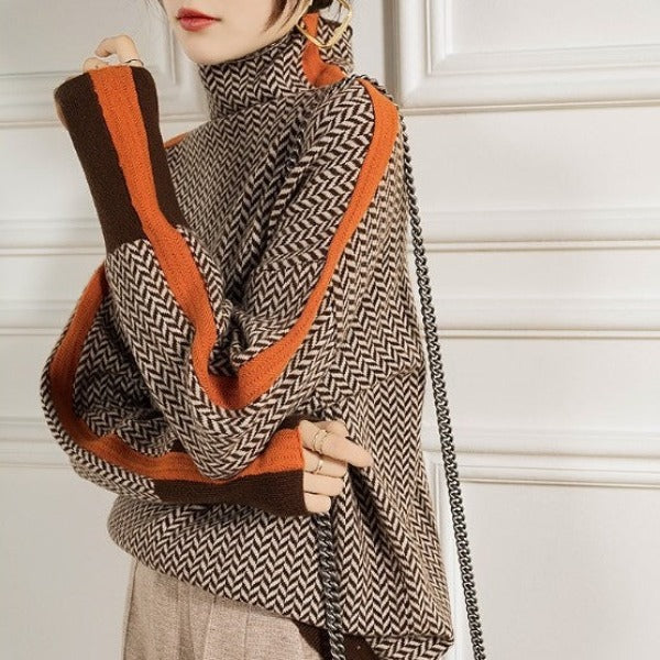Manon™ | Pull à col montant avec bandes contrastantes