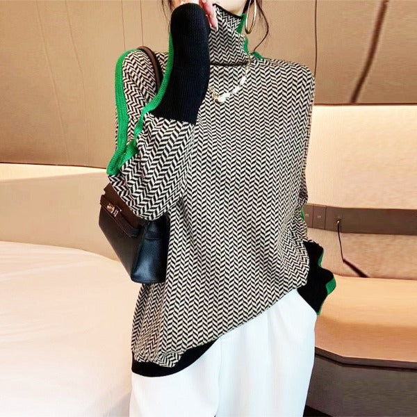 Manon™ | Pull à col montant avec bandes contrastantes