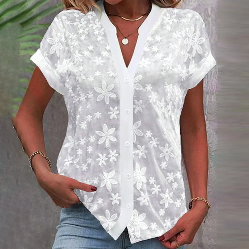 Elise| Blouse à manches courtes et décolleté en V