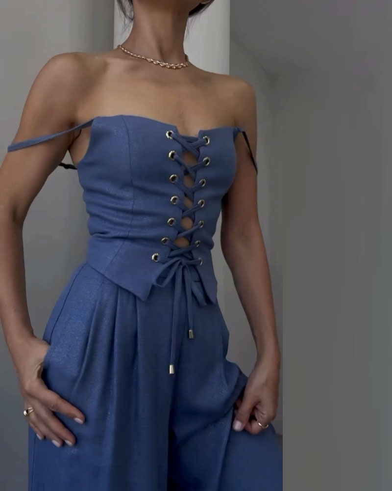 Elsa| Ensemble de haut et pantalon en tissu tweed assorti