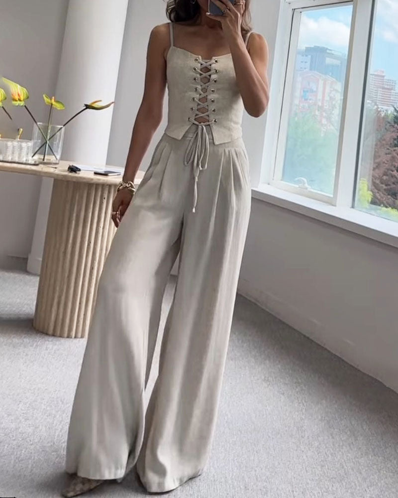 Elsa| Ensemble de haut et pantalon en tissu tweed assorti