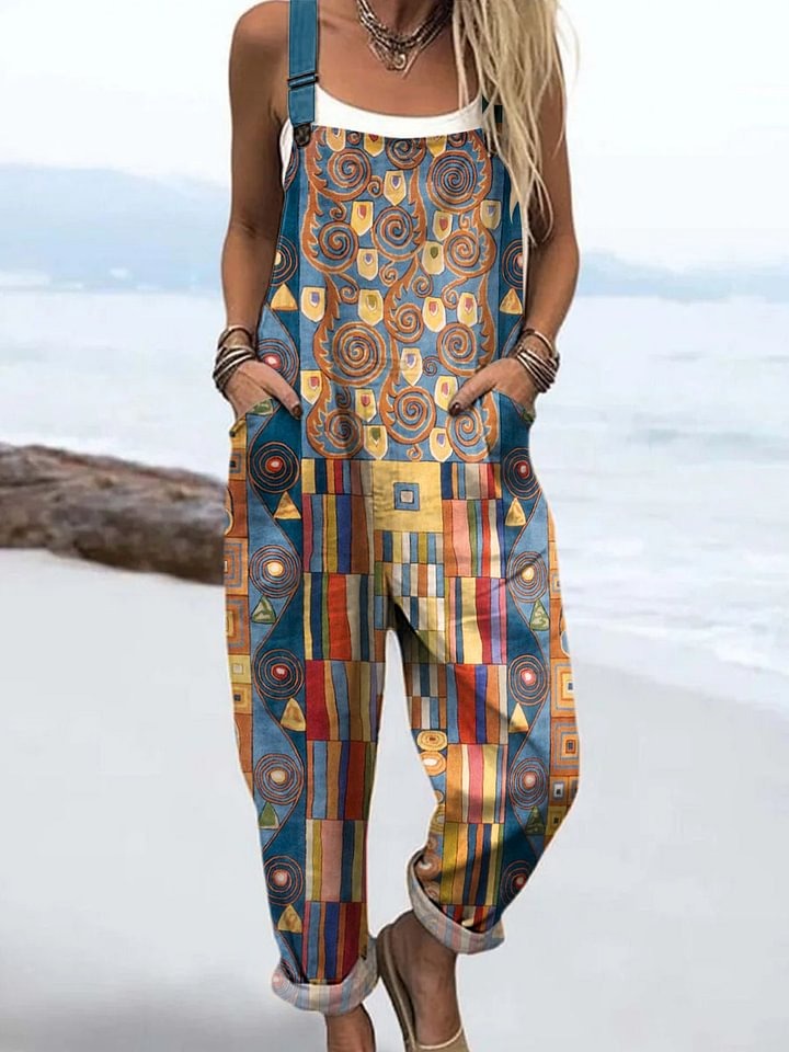 Robe portefeuille sans manches en coton avec imprimé artistique géométrique abstrait pour femmes