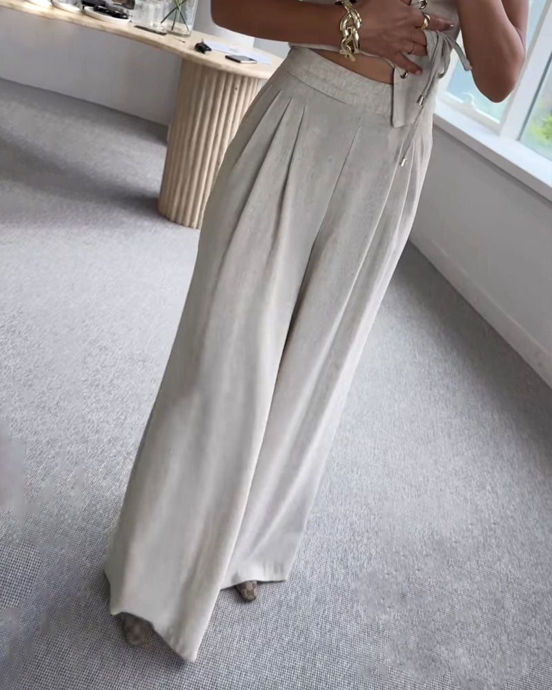 Elsa| Ensemble de haut et pantalon en tissu tweed assorti