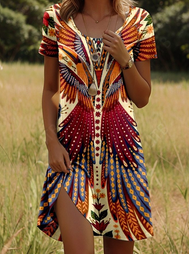 Michelle| Robe à imprimé et à manches courtes
