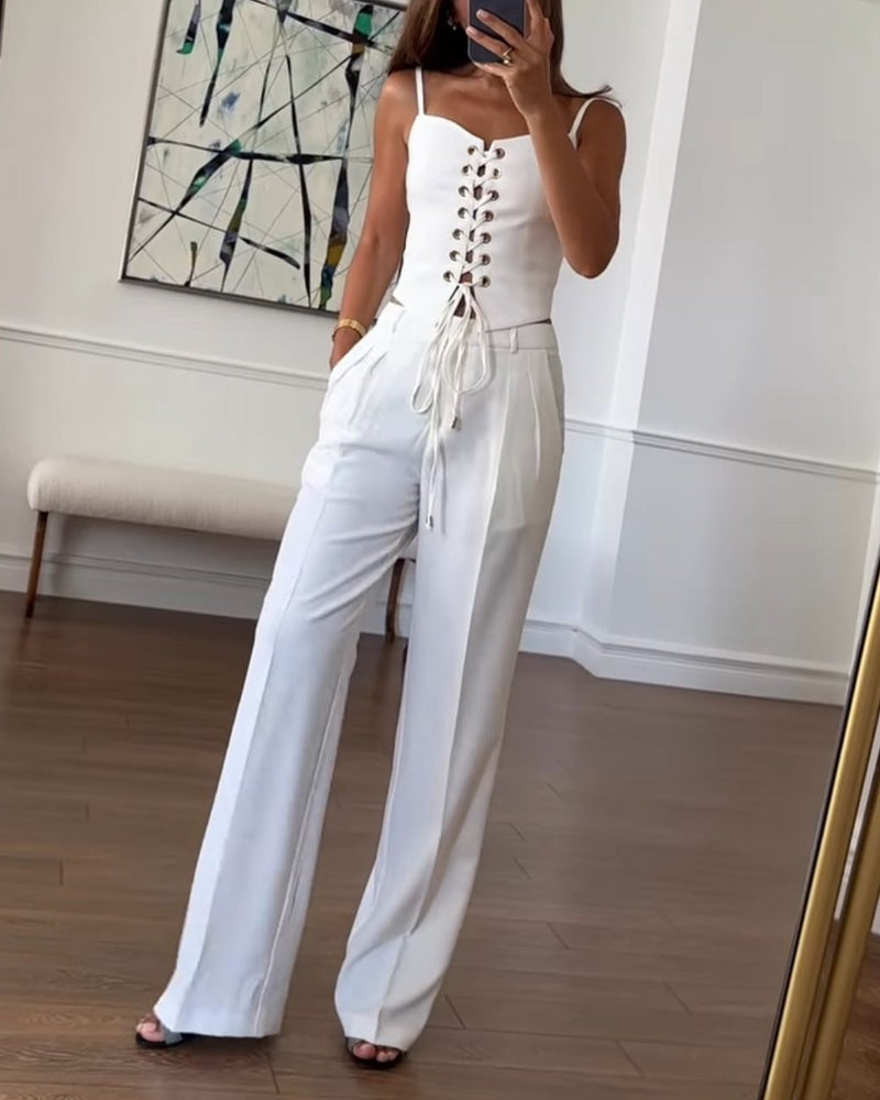 Elsa| Ensemble de haut et pantalon en tissu tweed assorti