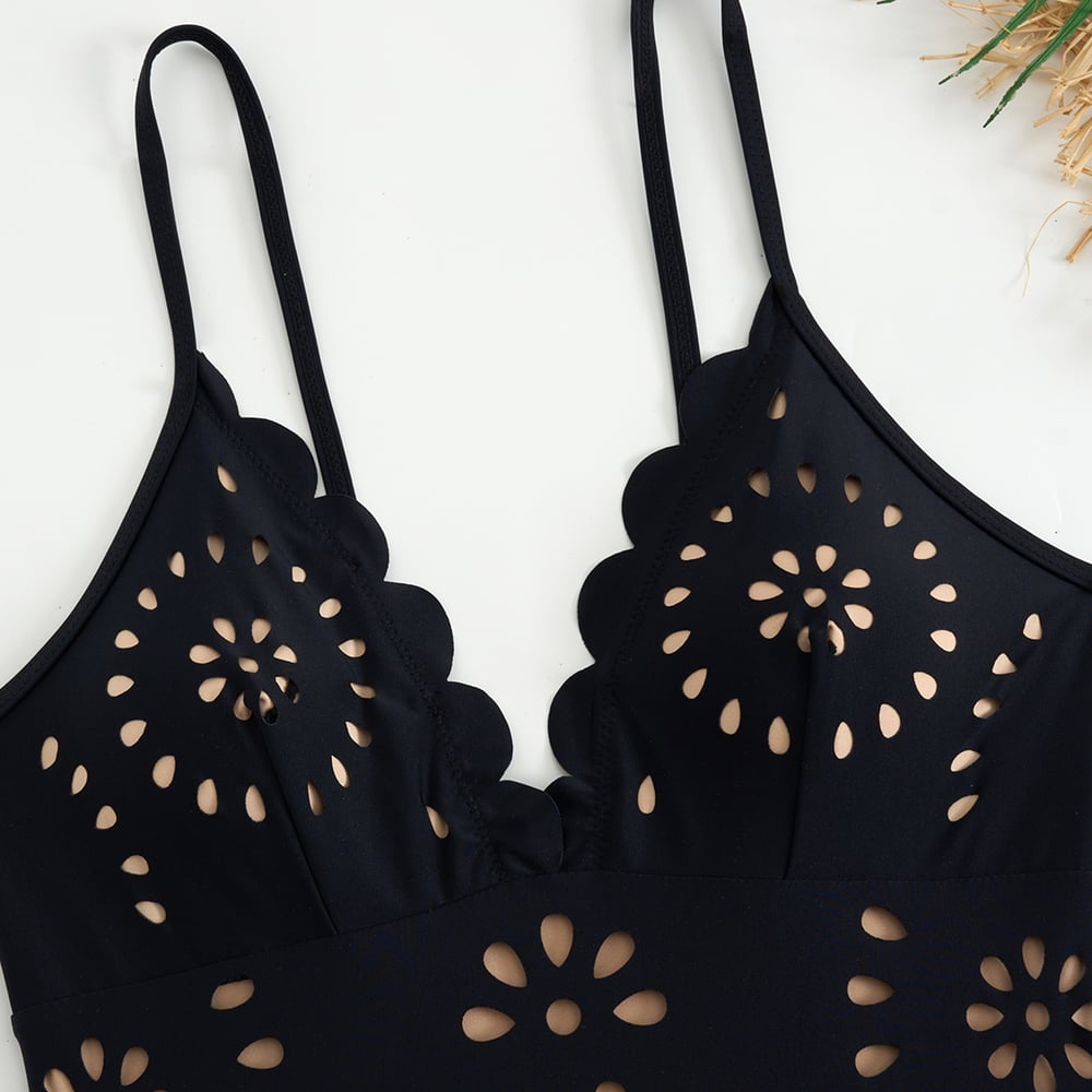 EVA|  Maillot de bain en deux pièces découpé au laser avec fleurs