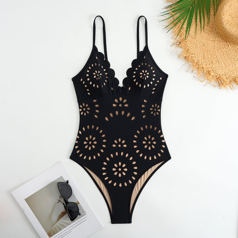 EVA|  Maillot de bain en deux pièces découpé au laser avec fleurs