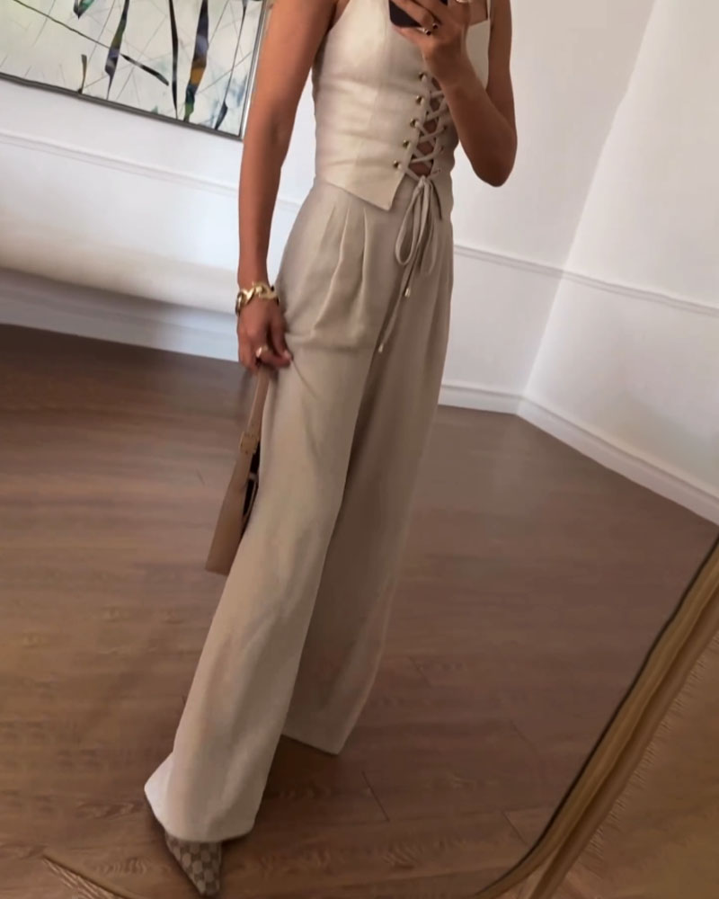 Elsa| Ensemble de haut et pantalon en tissu tweed assorti