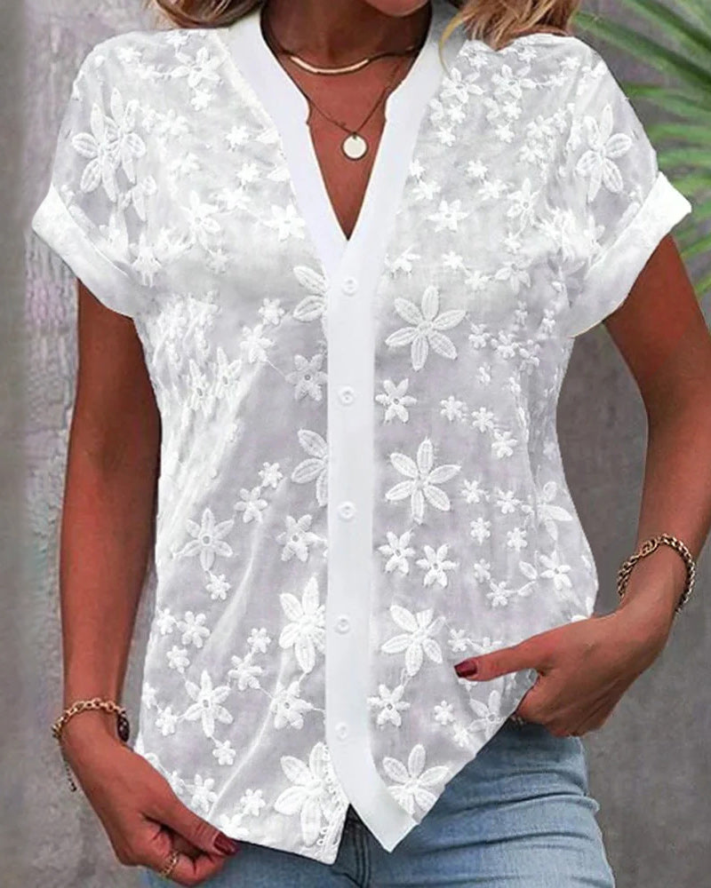 Elise| Blouse à manches courtes et décolleté en V