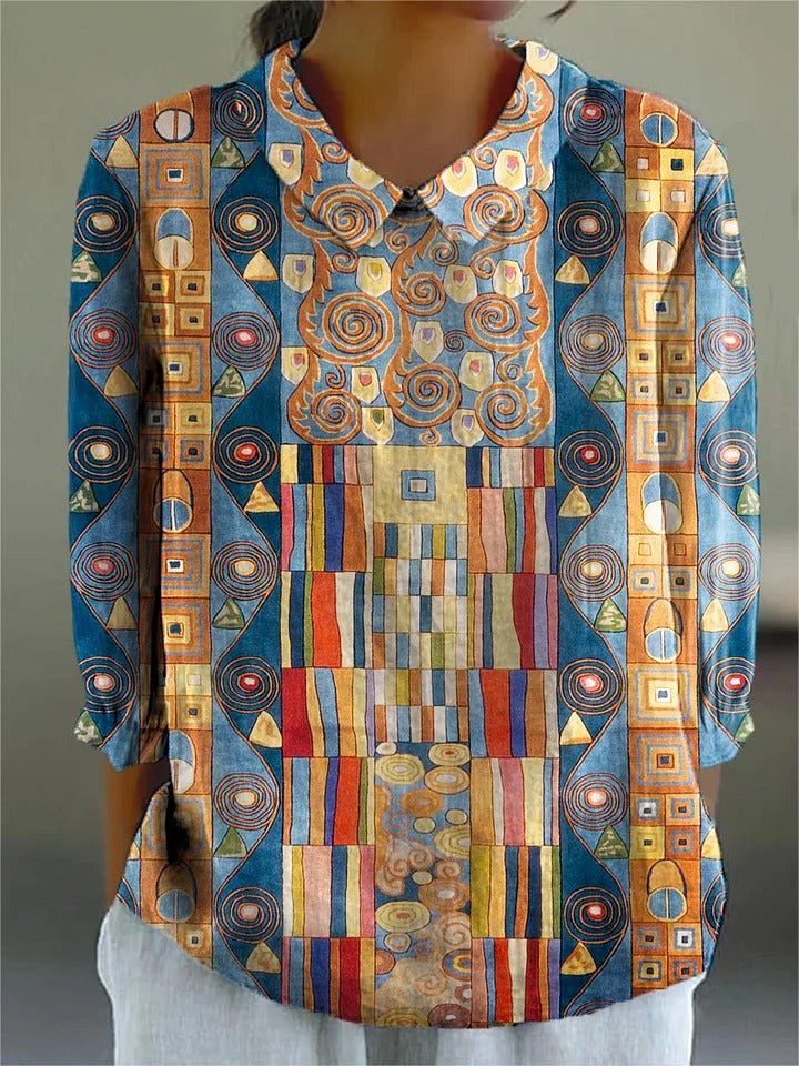 Robe portefeuille sans manches en coton avec imprimé artistique géométrique abstrait pour femmes