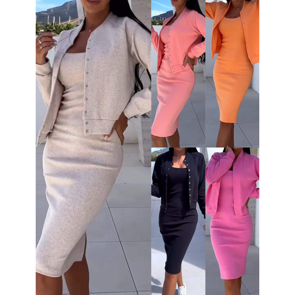 Kim| Ensemble de robe ajustée et veste à bretelles spaghetti